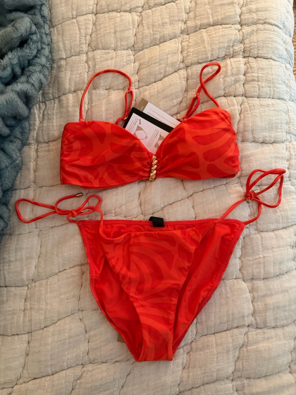 NWT Orange Tie-Side Bikini Set with Twist Detail - Women Swim
